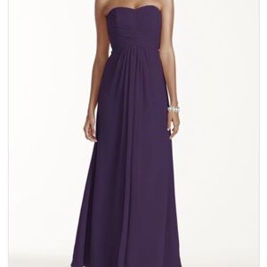 David’s bridal plum purple strapless formal bridesmaid long dress size 0